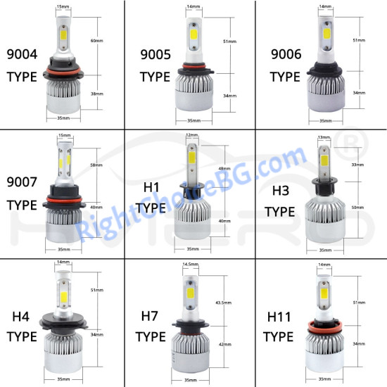 COB HIGH Усилени S2 LED крушки 72W 6500K, 2 броя лед в комплект, 12V/24V