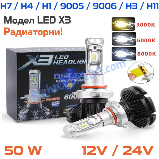 Радиаторни X3 ZES GEN2 LED крушки 50W, 360 градуса, 2 броя лед в комплект, 12V/24V