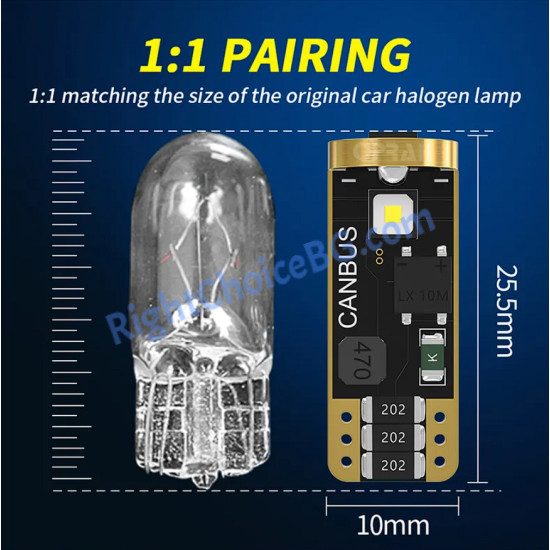 Висок клас LED Габарит, T10 W5W, 12V, 6000K, Canbus