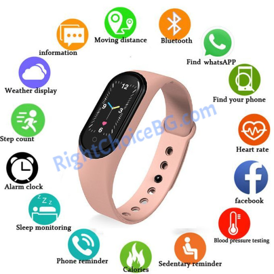 Смарт гривна часовник M5 Розов, Фитнес гривна, Smart Watch Bluetooth Смарт гривна часовник M5 Розов, Фитнес гривна, Smart Watch Bluetooth