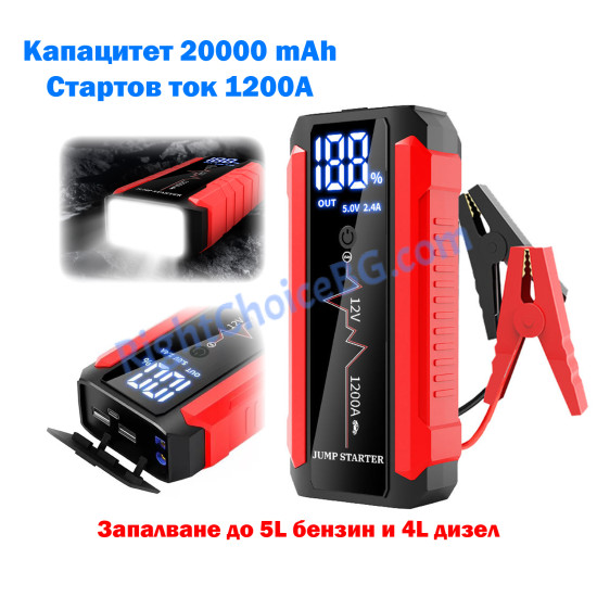 Външна батерия R50, стартер за автомобил, джъмпер, jump starter, 20000 mAh