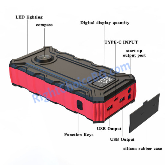 Външна батерия R26, стартер за автомобил, джъмпер, jump starter, 25000 mAh