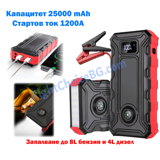 Външна батерия R26, стартер за автомобил, джъмпер, jump starter, 25000 mAh