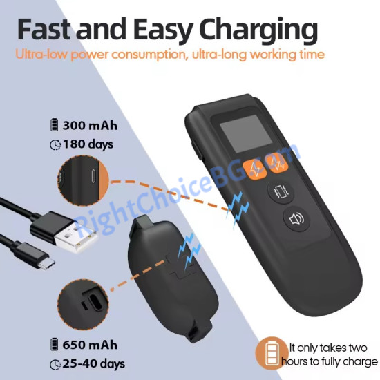 Нашийник за дресура и обучение на едно куче, модел 517 - 1000 метра, USB зареждане, IPX7 водоустойчивост