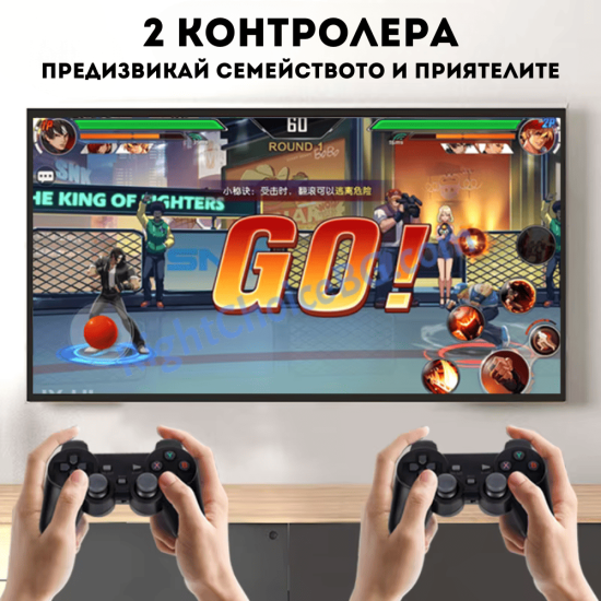 Безжична ретро конзола Game Stick M8 – 20 000+ игри, 64GB, 9 емулатора, HDMI 4K, 2× безжични контролера