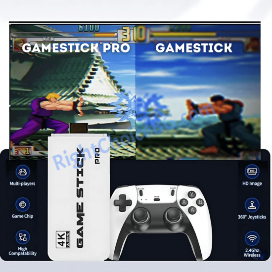 Безжична ретро конзола Game Stick M15 – 30 000+ игри, 64GB, 9 емулатора, HDMI 4K, 2× безжични контролера